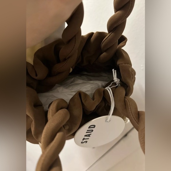 Staud Brown / Coffee  Pearl Grace Bag Faux Pearl Bead Accent Top Handle NWT - Picture 4 of 5